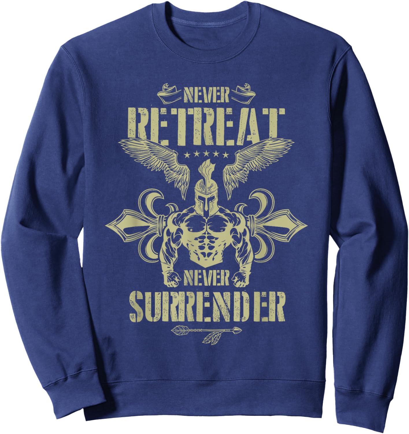 Spartan Workout Never Surrender | Gladiator Gym Mma Fighter Sweatshirt - Sweatshirt | Navy