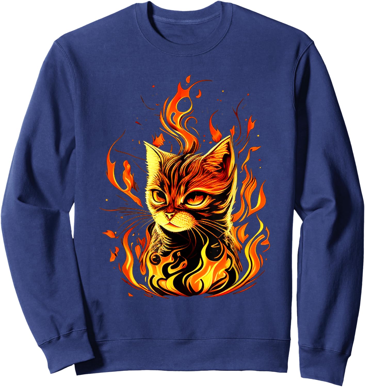 Funny burning look for Fire Cats and Hell Cat Lovers Sweatshirt - Sweatshirt | Navy