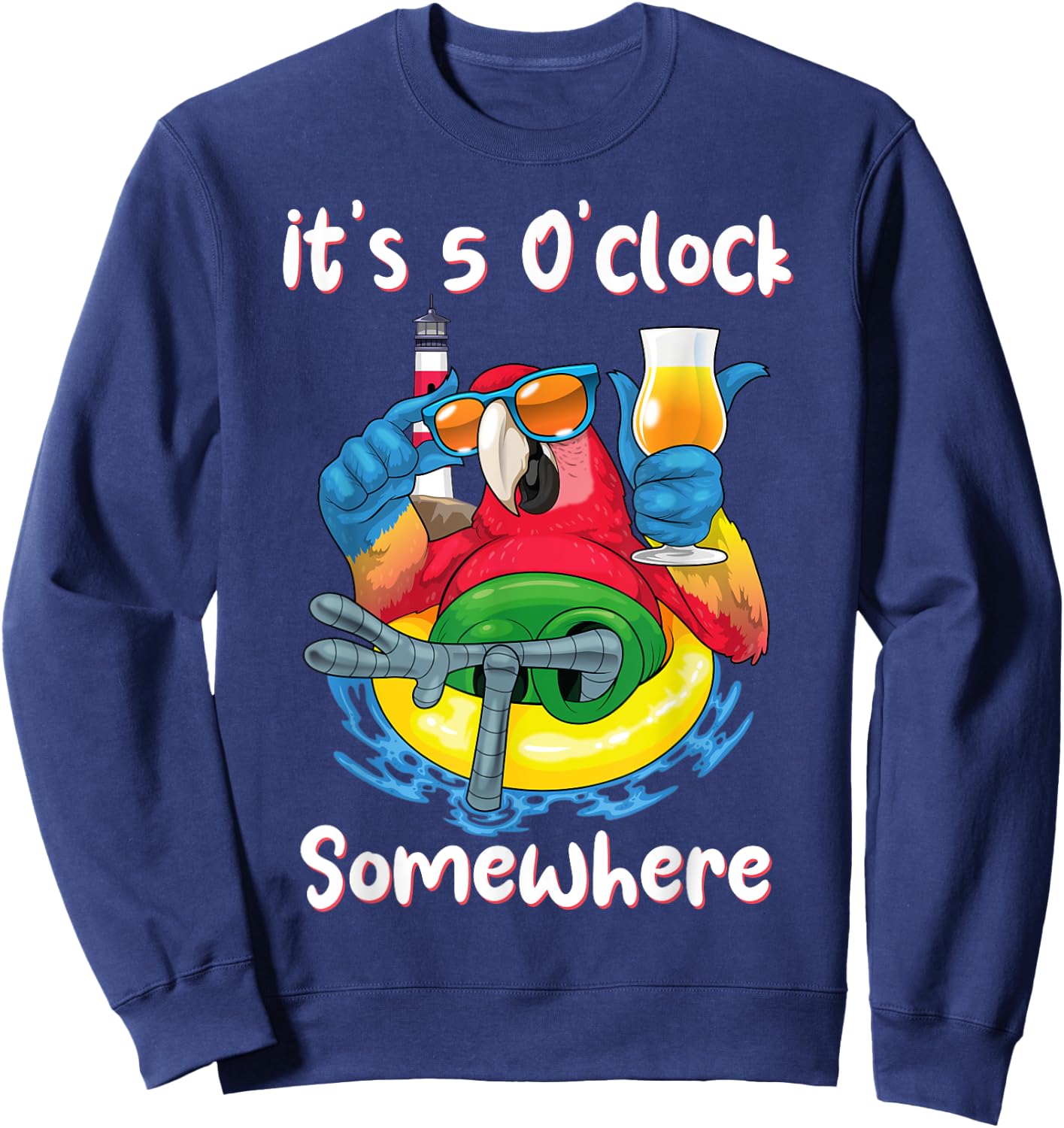 It's 5 O'clock Somewhere Shirt Drinking Parrot Beach Summer Sweatshirt - Sweatshirt | Navy