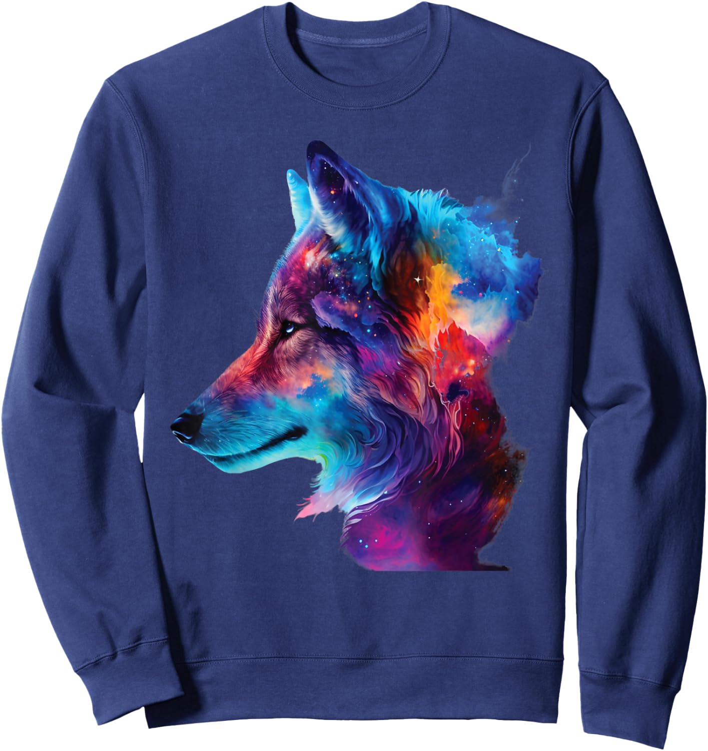 colorful wolf head art Face for lover wolves wildlife animal Sweatshirt - Sweatshirt | Navy