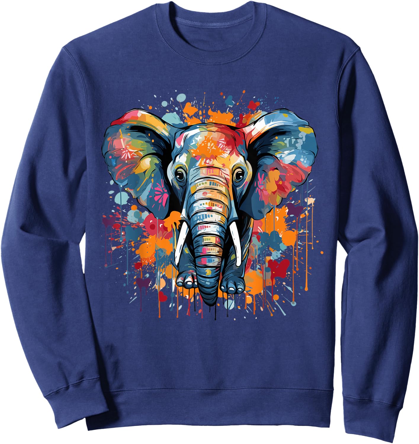 Elephant Drawing Portrait Splash Art Sketch Men Women Kids Sweatshirt - Sweatshirt | Navy