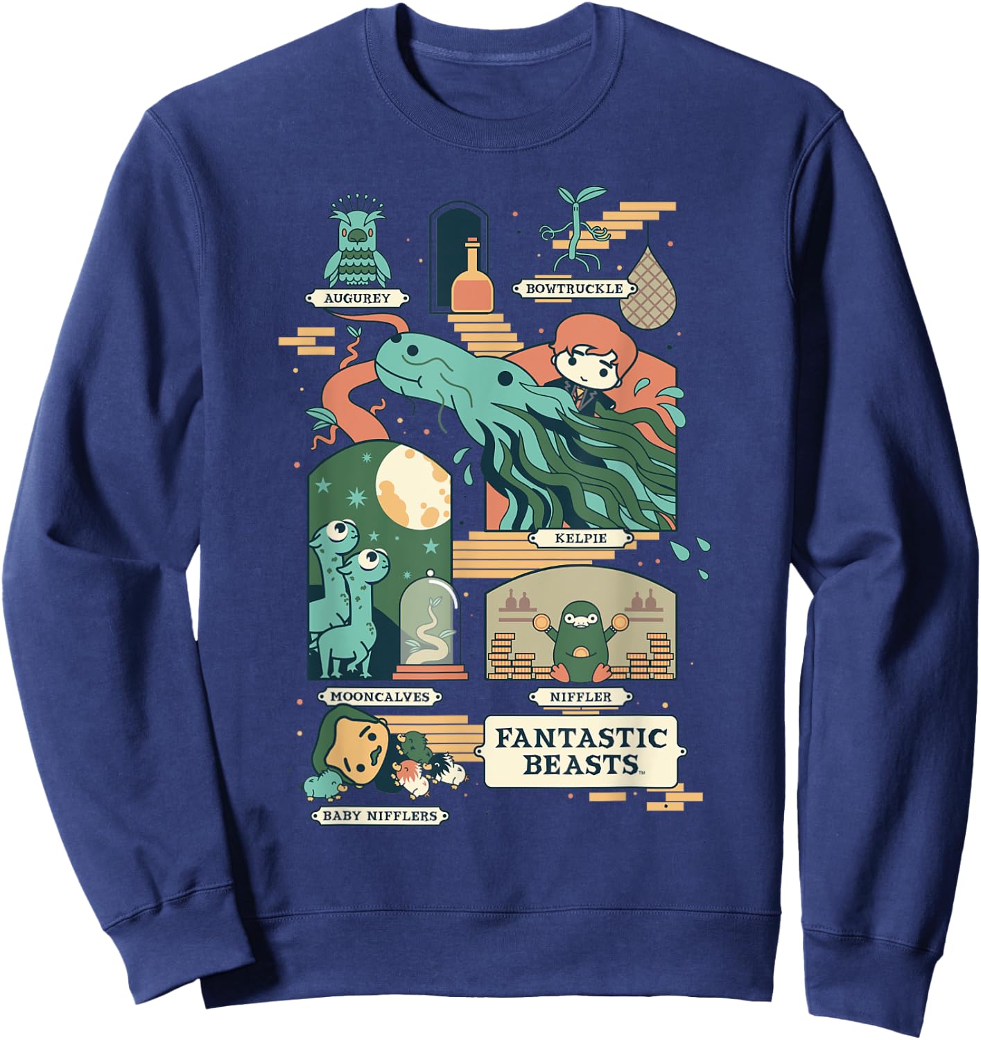 Fantastic Beasts Group Chibi Poster Front And Back Sweatshirt - Sweatshirt | Navy
