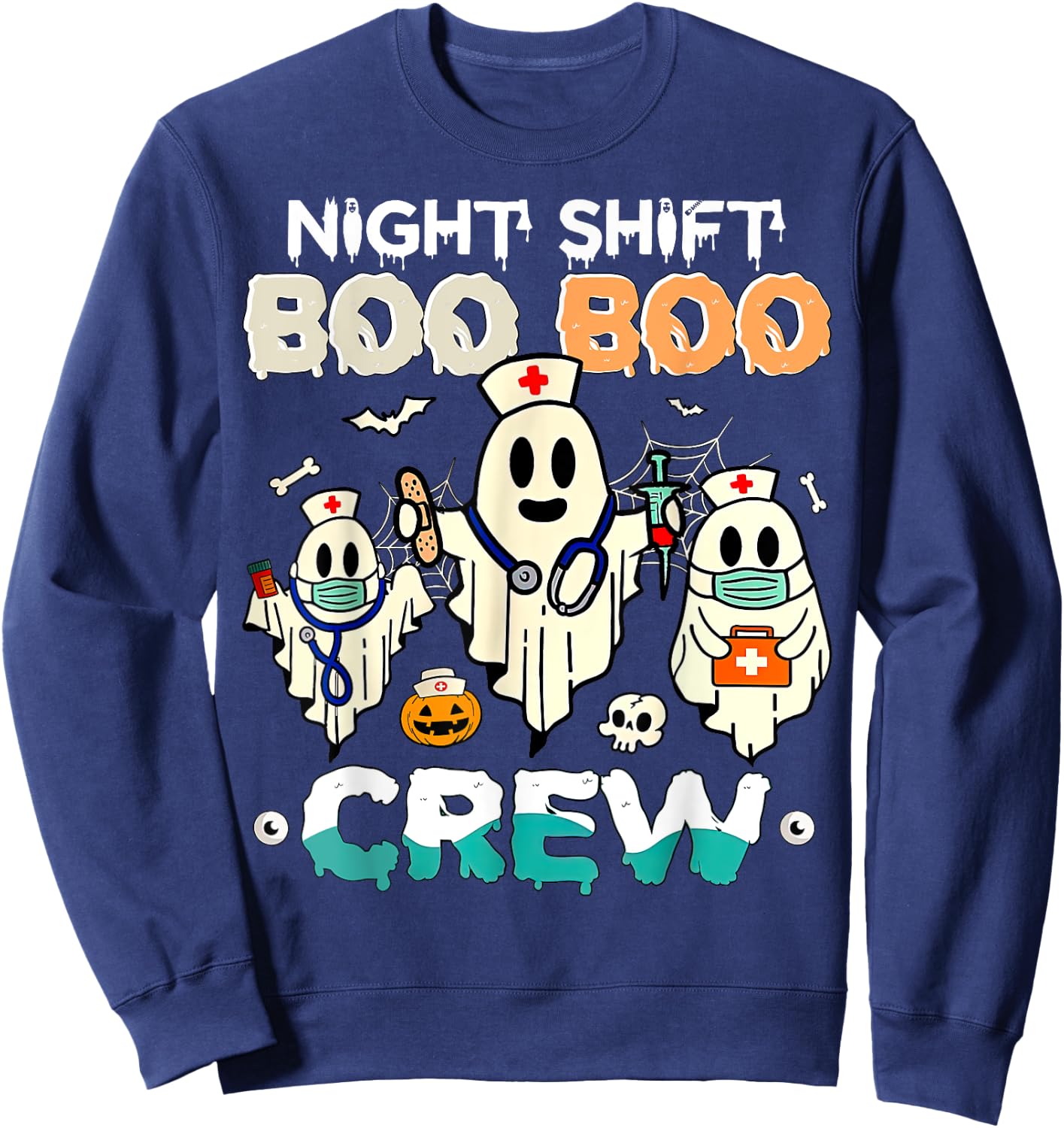 Night Shift Boo Boo Crew Nurse Ghost Halloween Nurses RN Sweatshirt - Sweatshirt | Navy