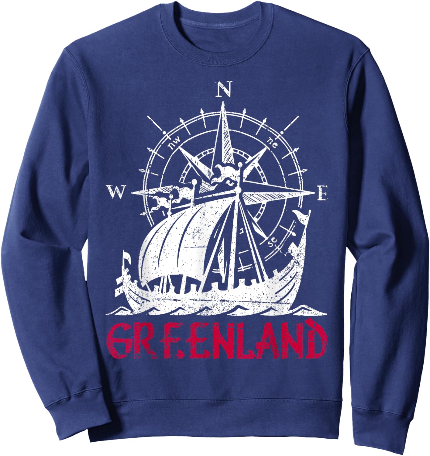 Greenland Viking Ship Compass Travel Souvenir Greenland Sweatshirt - Sweatshirt | Navy