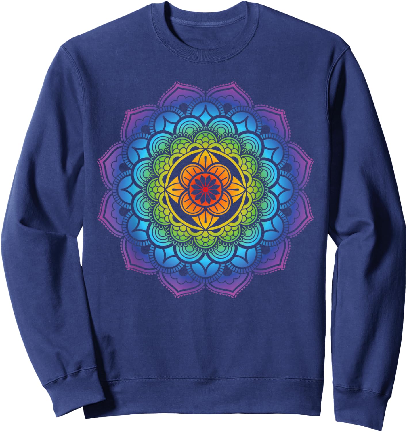 Mandala Buddhism Mindfulness Meditation Yoga Rainbow Boho Sweatshirt - Sweatshirt | Navy