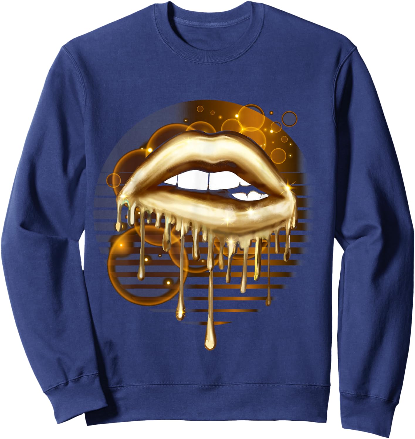 Gold Dripping Biting Lips Faux Lipstick Effect 80s Gift Sweatshirt - Sweatshirt | Navy