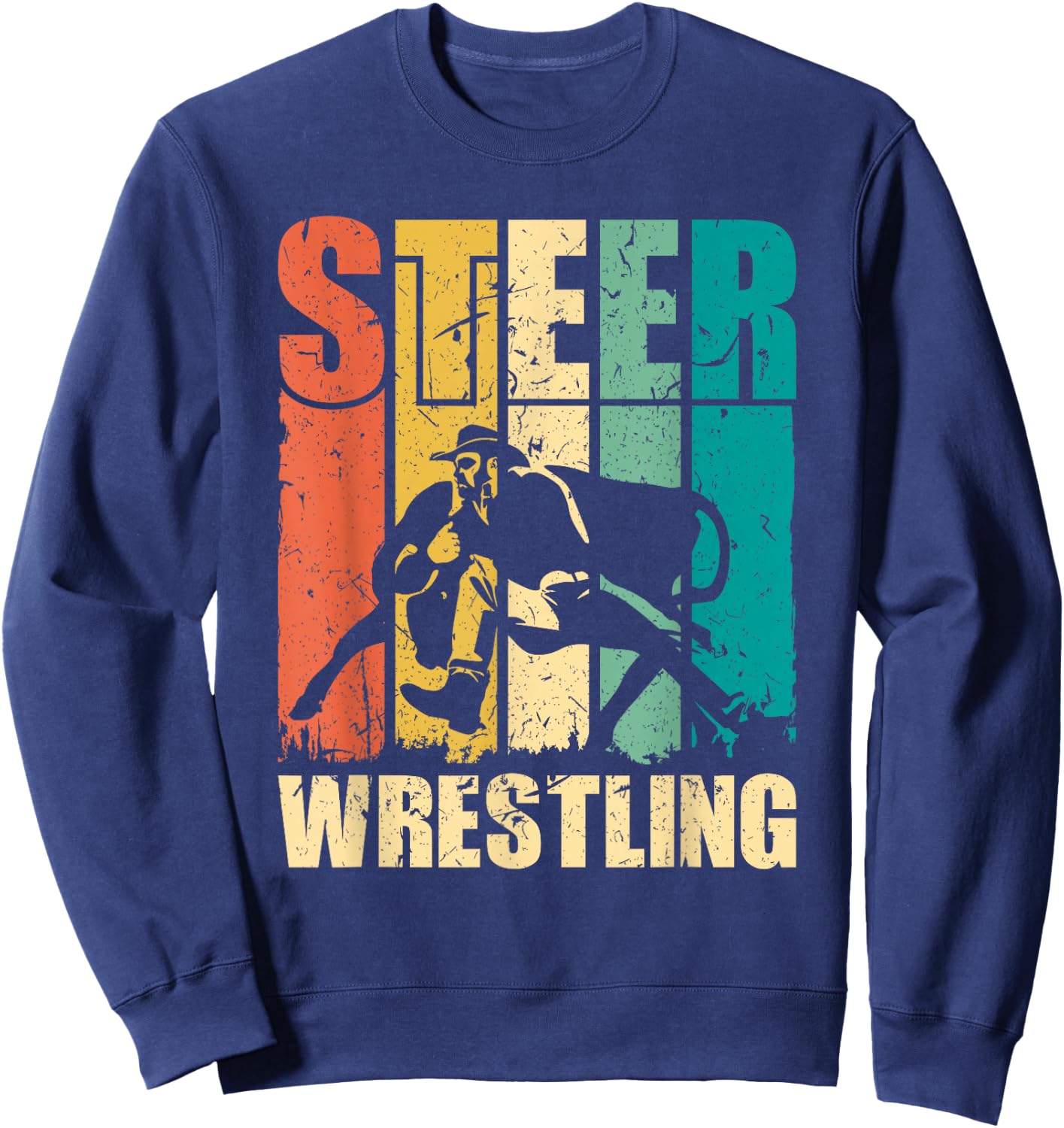 Steer Wrestling Retro Rodeo Bulldog Graphic Sweatshirt - Sweatshirt | Navy