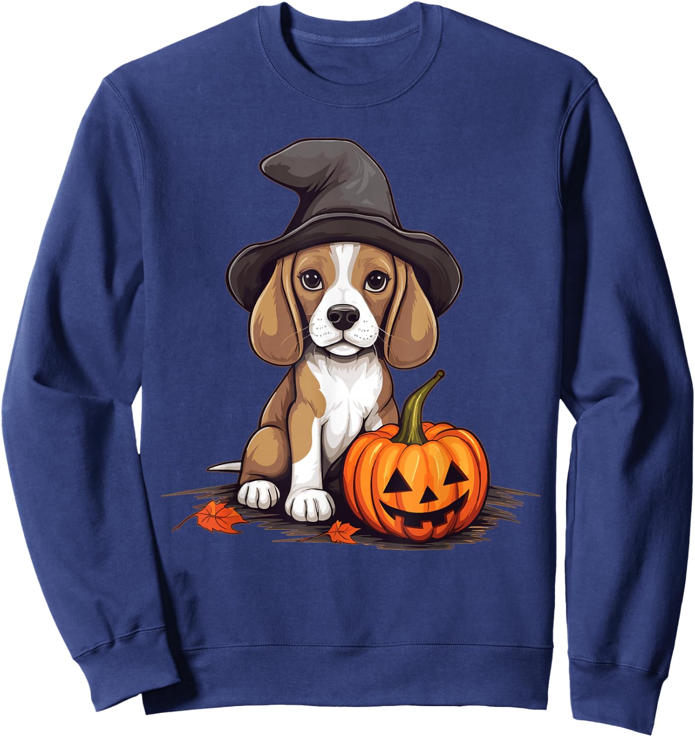 Halloween Witch Hat Pumpkin Dog Beagle Sweatshirt - Sweatshirt | Navy