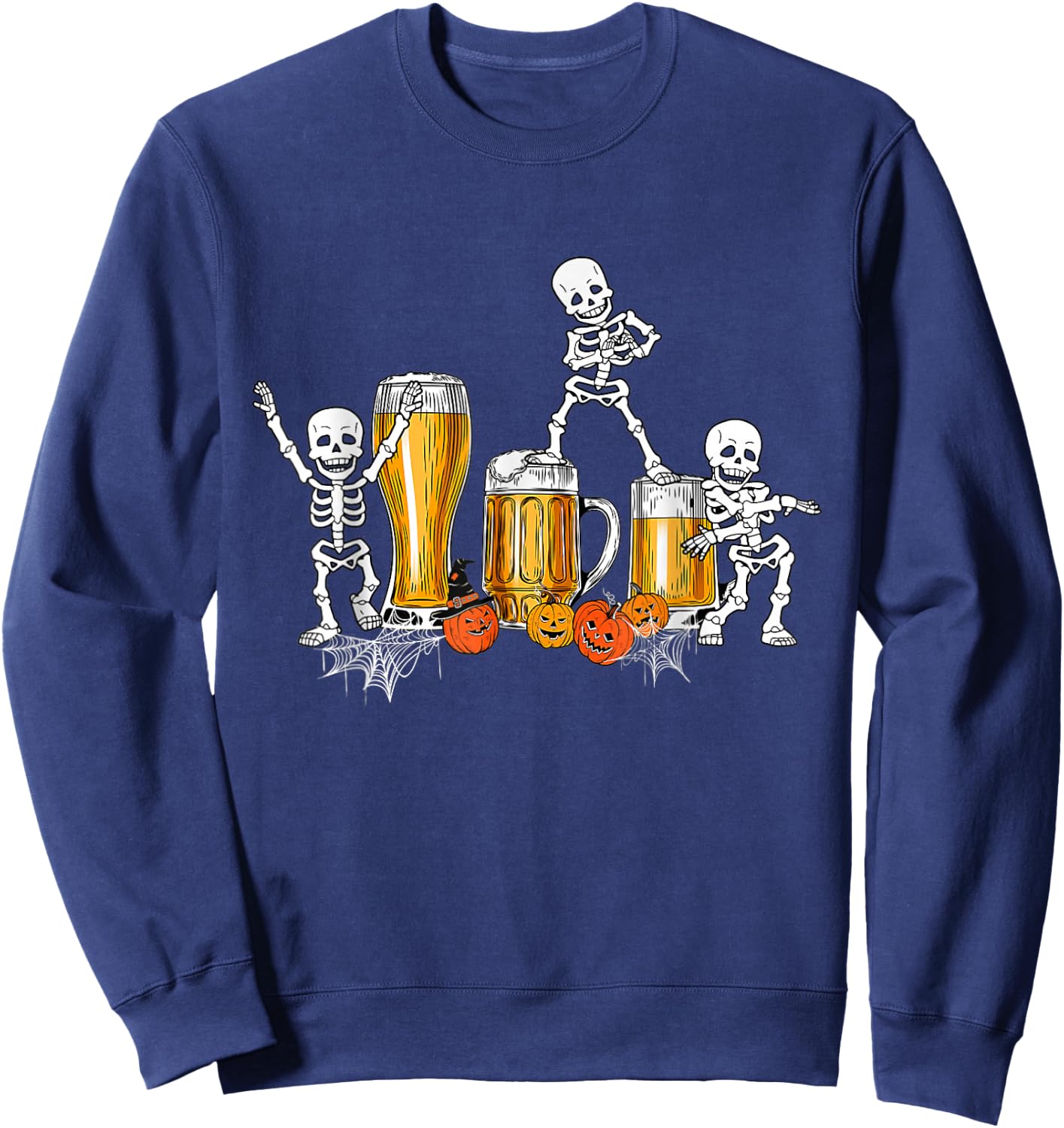 Skeleton Drinking Beer Happy Halloween Sweatshirt - Sweatshirt | Navy