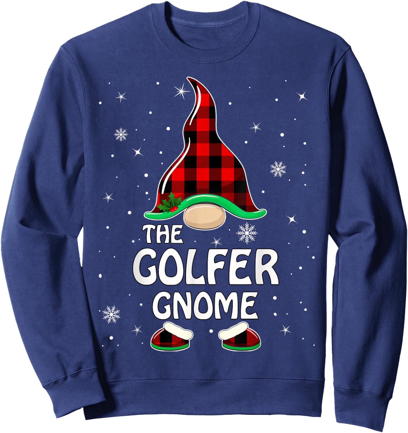 Golfer Gnome Buffalo Plaid Matching Family Christmas Pajama Sweatshirt - Sweatshirt | Navy
