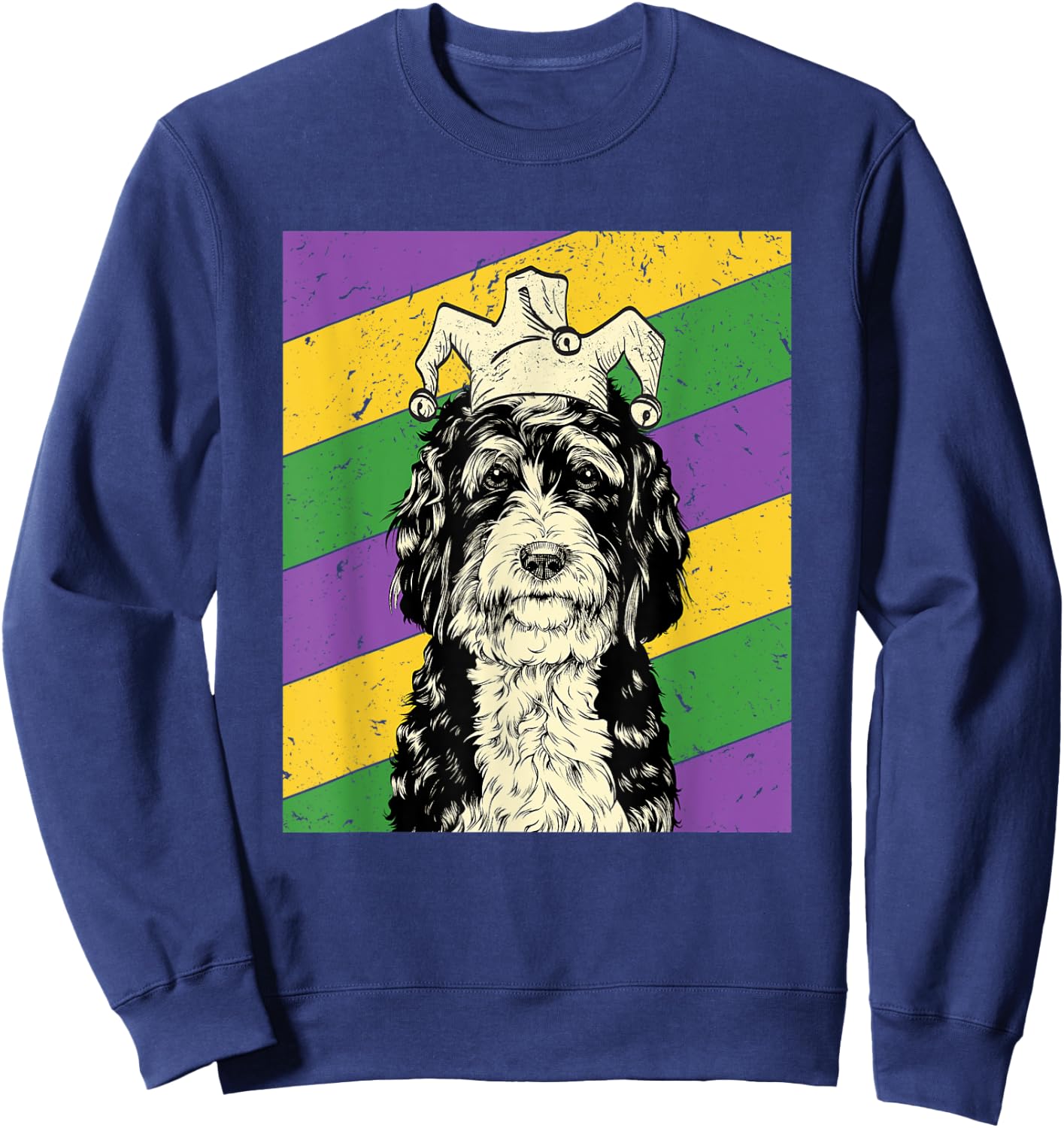 Bernedoodle Jester Funny Mardi Gras Doodle Dog Mom or Dad Sweatshirt - Sweatshirt | Navy