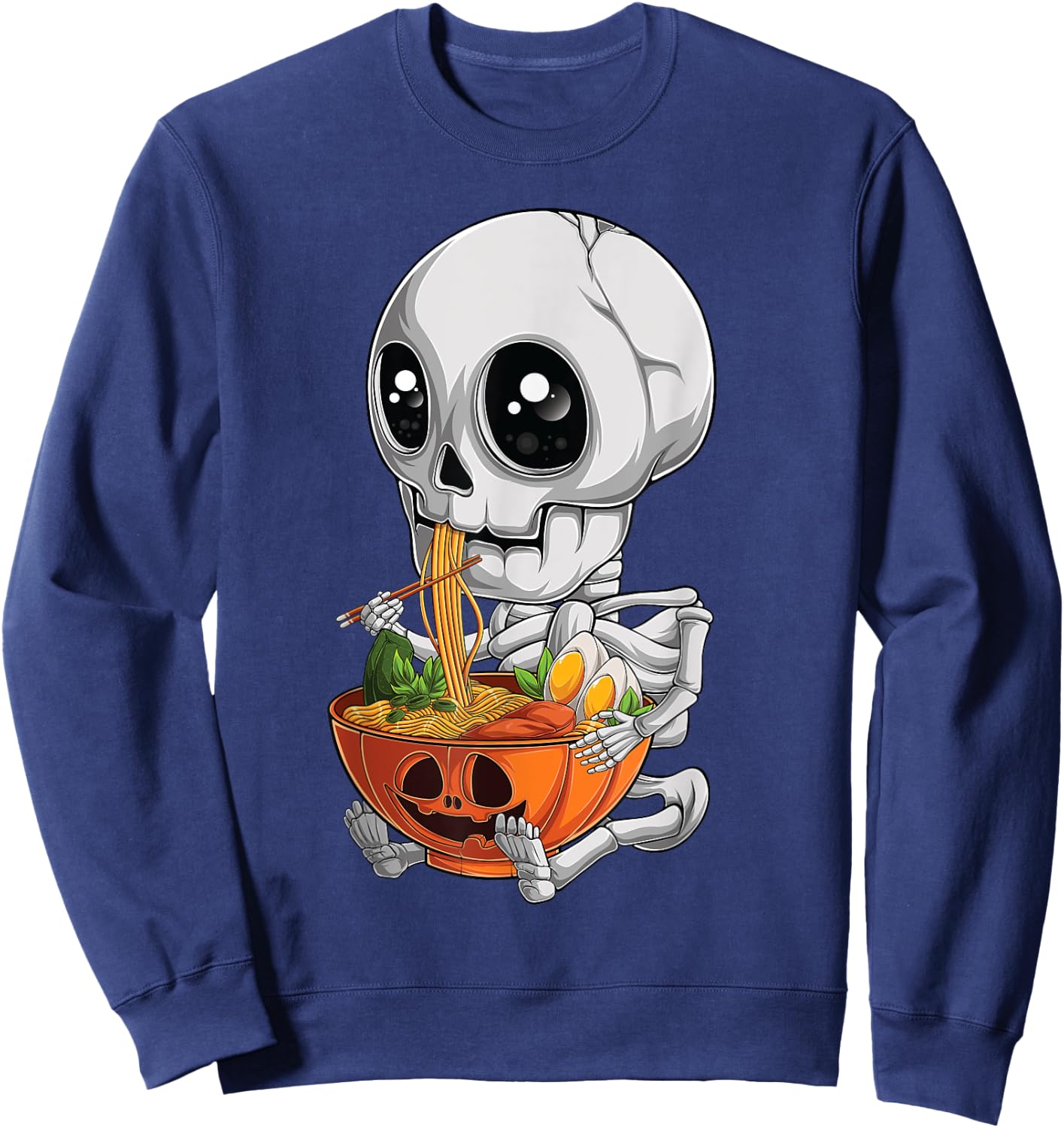 kawaii japanese anime Skeleton Halloween ramen Food Lovers Sweatshirt - Sweatshirt | Navy