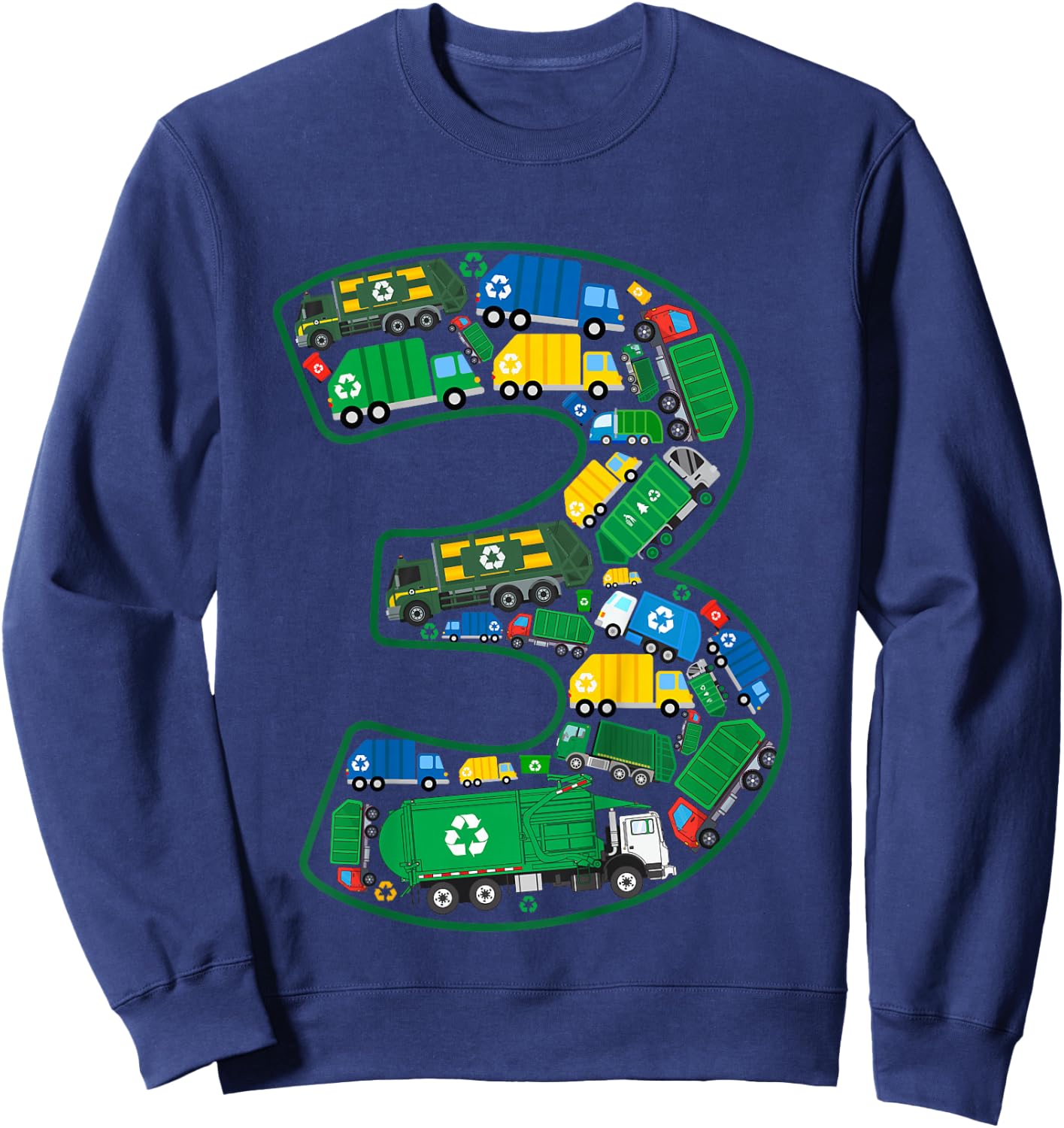 Kids Garbage Truck Boy 3rd Birthday 3 Years Old Garbage Truck Boy Sweatshirt - Sweatshirt | Navy
