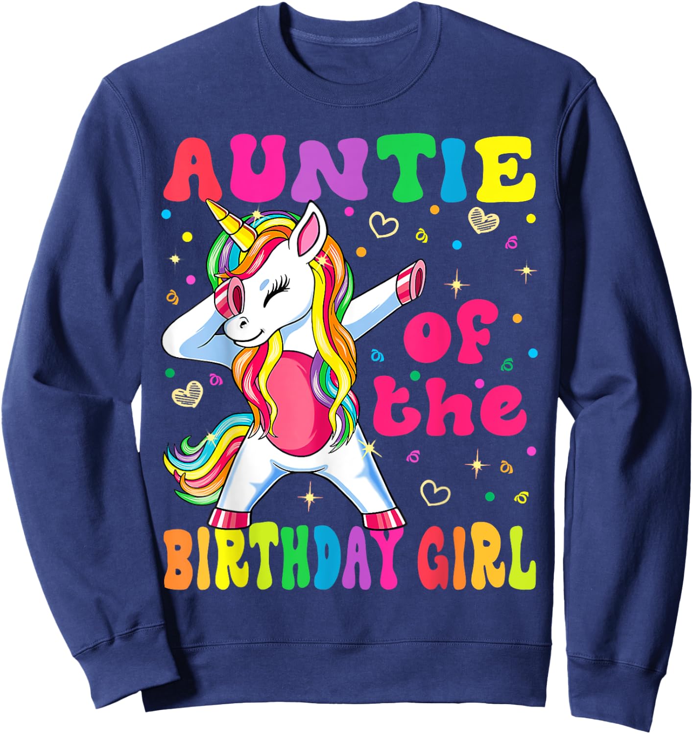 Auntie of the Birthday Princess Girl Dabbing Unicorn Sweatshirt - Sweatshirt | Navy
