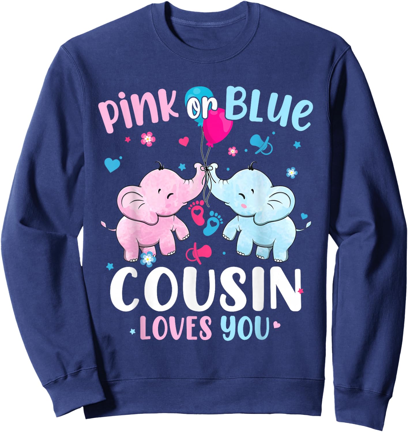 Pink or Blue Cousin Loves You Gender Reveal Elephant Sweatshirt - Sweatshirt | Navy
