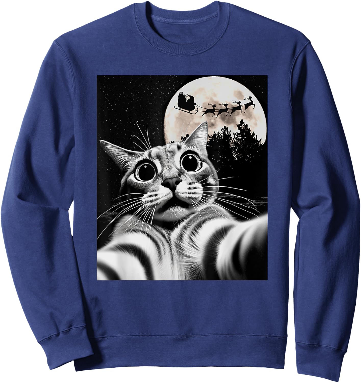 Men Women Kids Christmas Proof Santa is Real Cat Selfie Sweatshirt - Sweatshirt | Navy