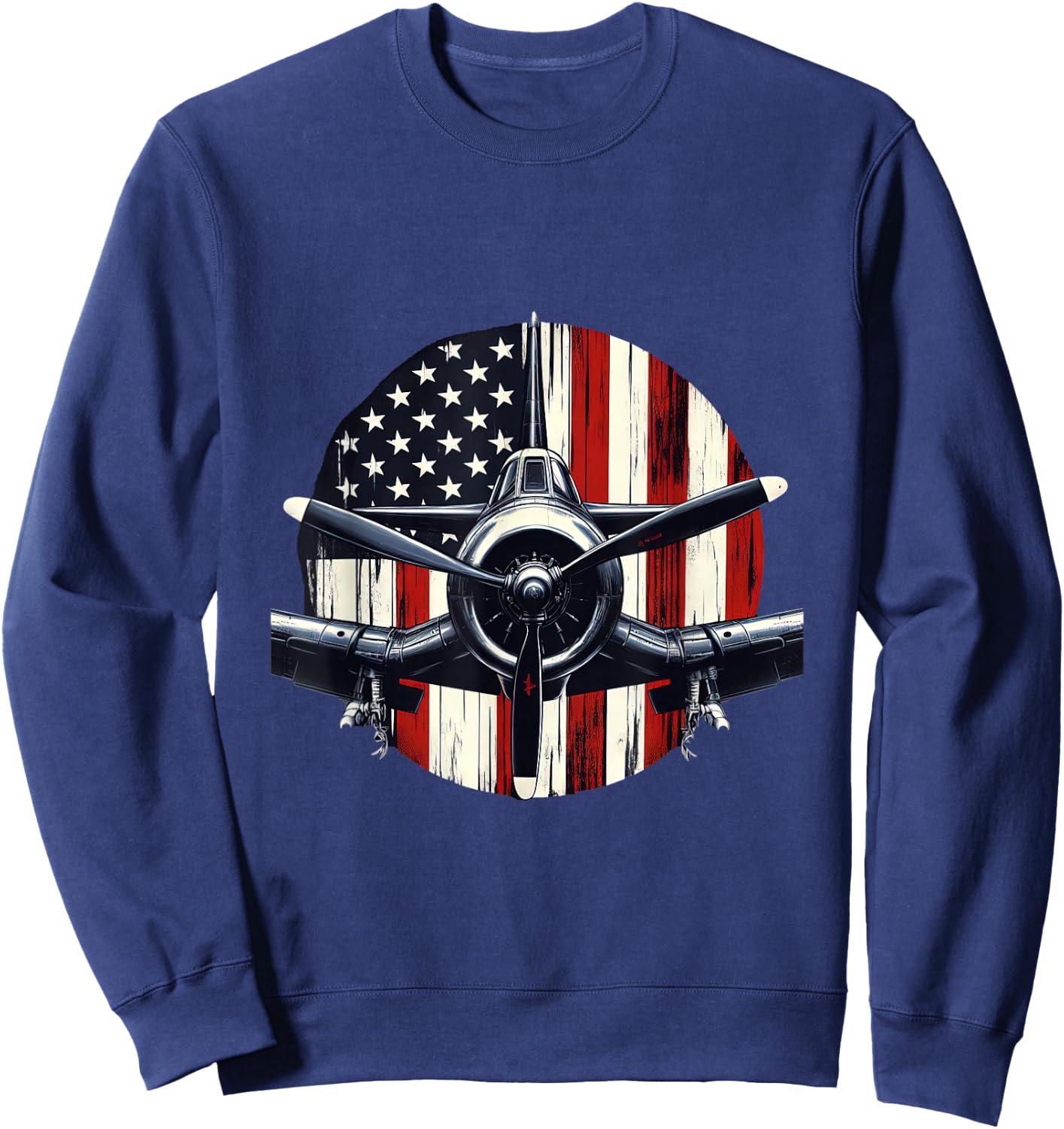 F4U Corsair WW2 Airplane Distressed US Flag Warbird Sweatshirt - Sweatshirt | Navy