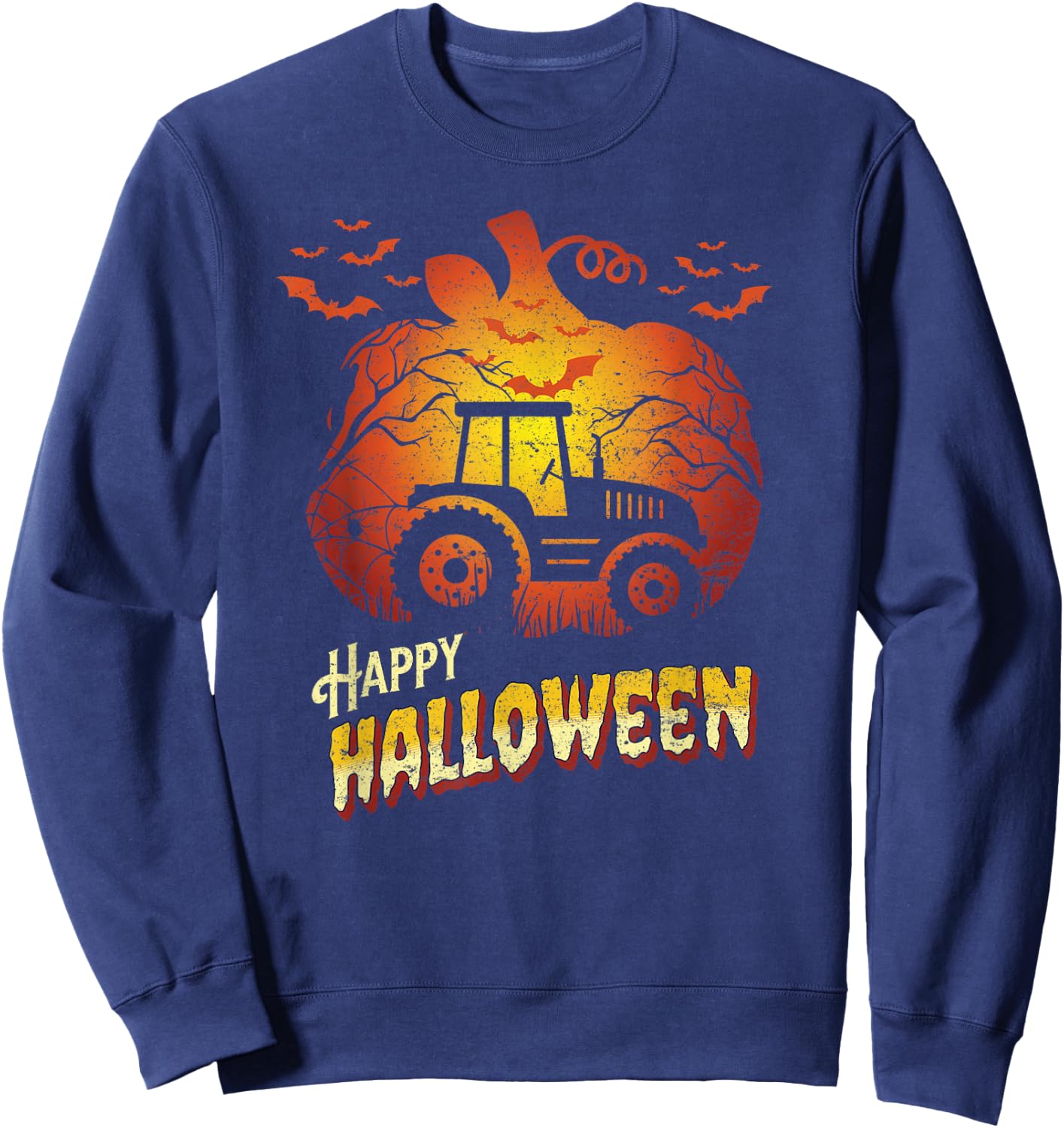 Tractor Silhouette Happy Halloween Farming Farmer Farm Sweatshirt - Sweatshirt | Navy