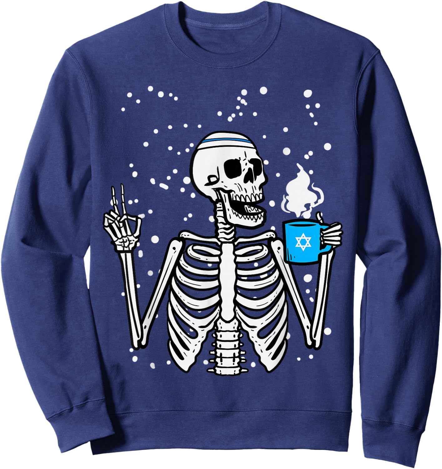 Hanukkah Skeleton Coffee Peace Chanukah Men Women Kids Youth Sweatshirt - Sweatshirt | Navy