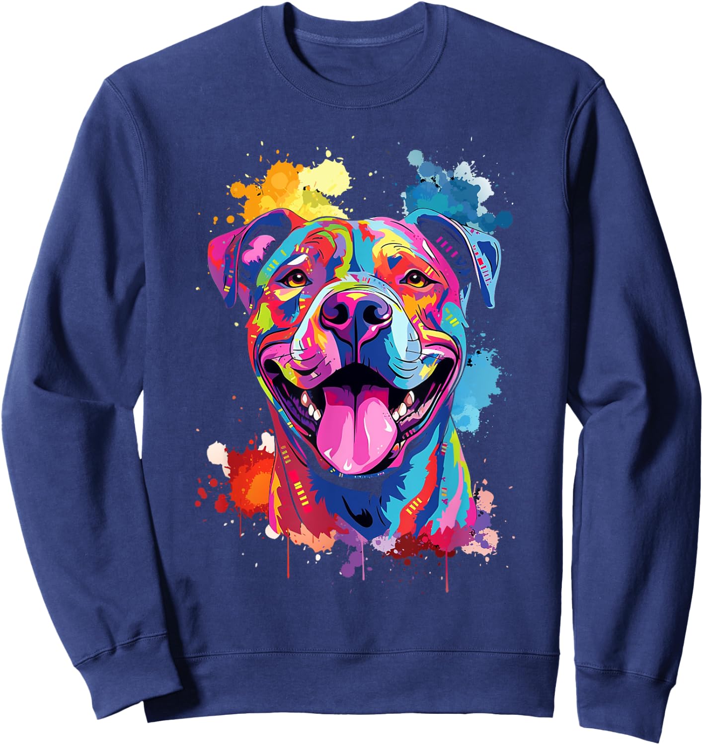 Pitbull Watercolor Splash Pittie Pit Bull Terrier Dog Lover Sweatshirt - Sweatshirt | Navy