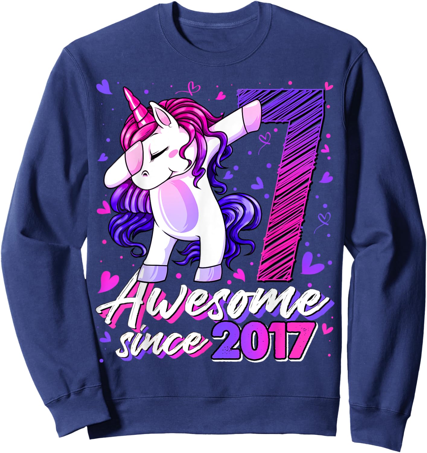 7 Years Old Flossing Unicorn Gifts 7th Birthday Girl Party Sweatshirt - Sweatshirt | Navy