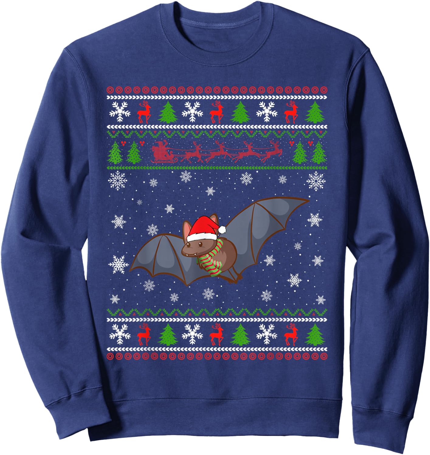 Bat Santa Hat Ugly Christmas Design Xmas Sweater Pajama Sweatshirt - Sweatshirt | Navy