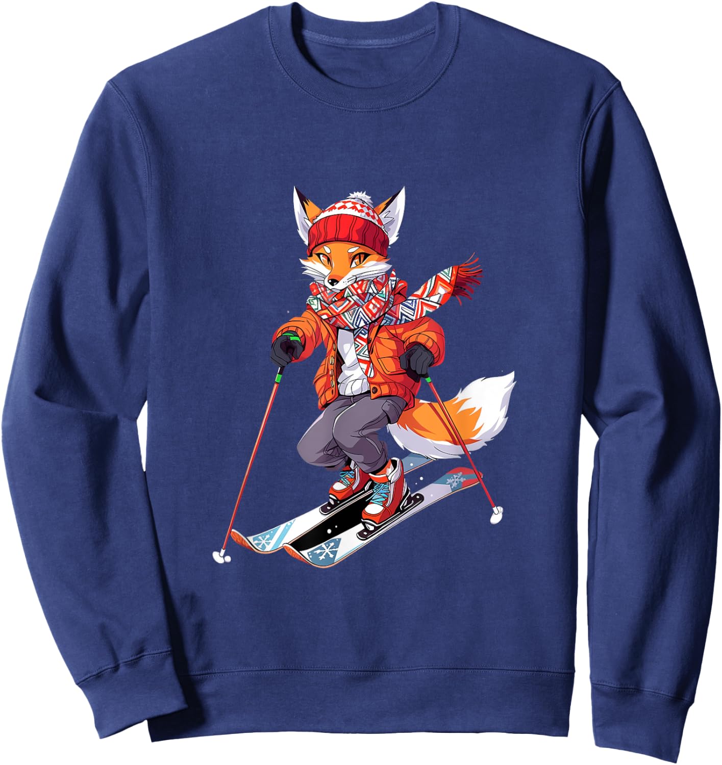 Fox Skiing Skier Ski Winter Snow Sweatshirt - Sweatshirt | Navy