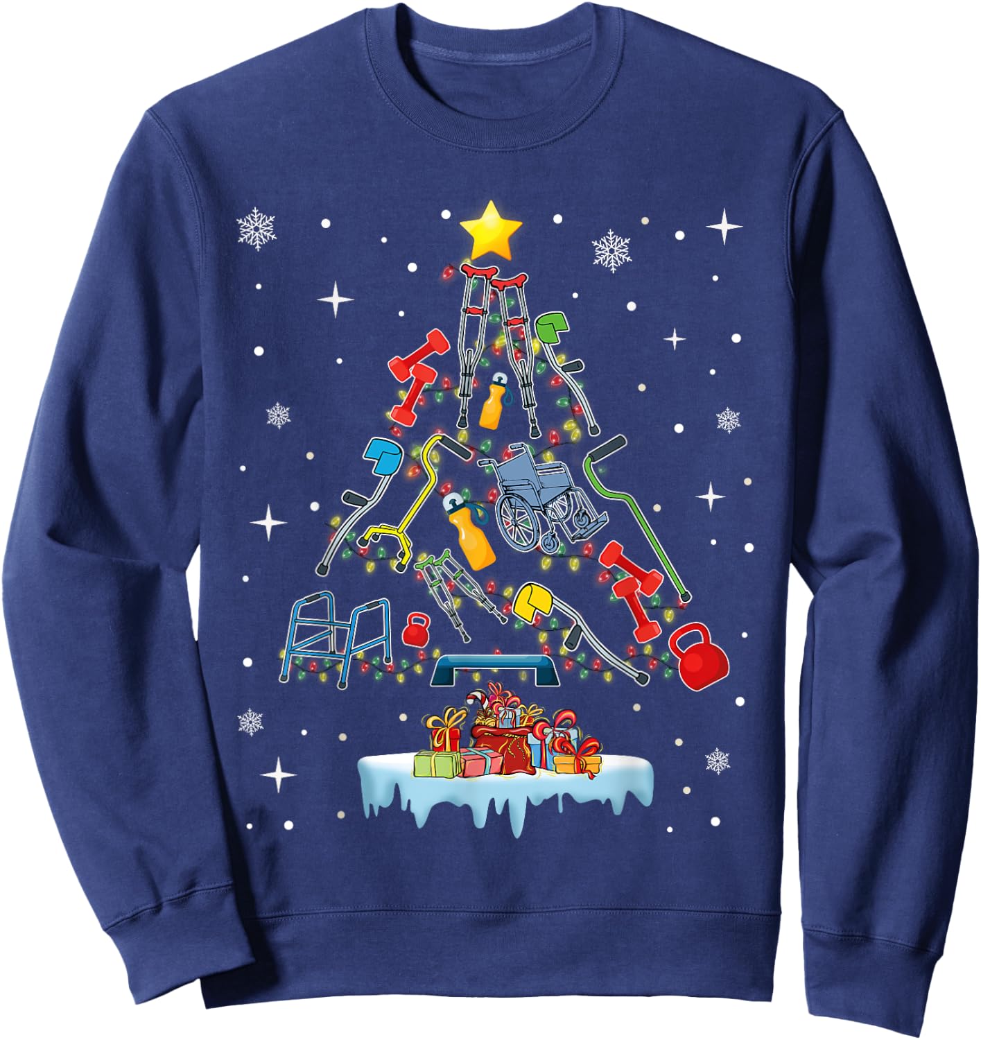Physical Therapy Christmas PT Therapist Christmas Tree xmas Sweatshirt - Sweatshirt | Navy