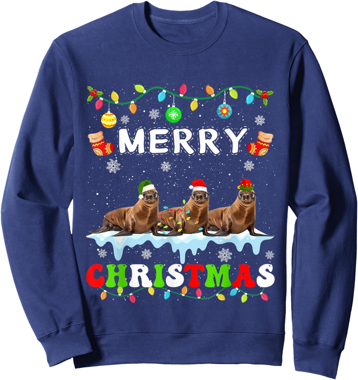 Funny Sea lion Christmas Squad Xmas Women Men Kids Sweatshirt - Sweatshirt | Navy