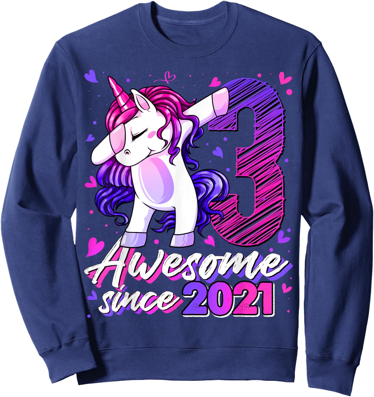 3 Years Old Flossing Unicorn Gifts 3rd Birthday Girl Party Sweatshirt - Sweatshirt | Navy
