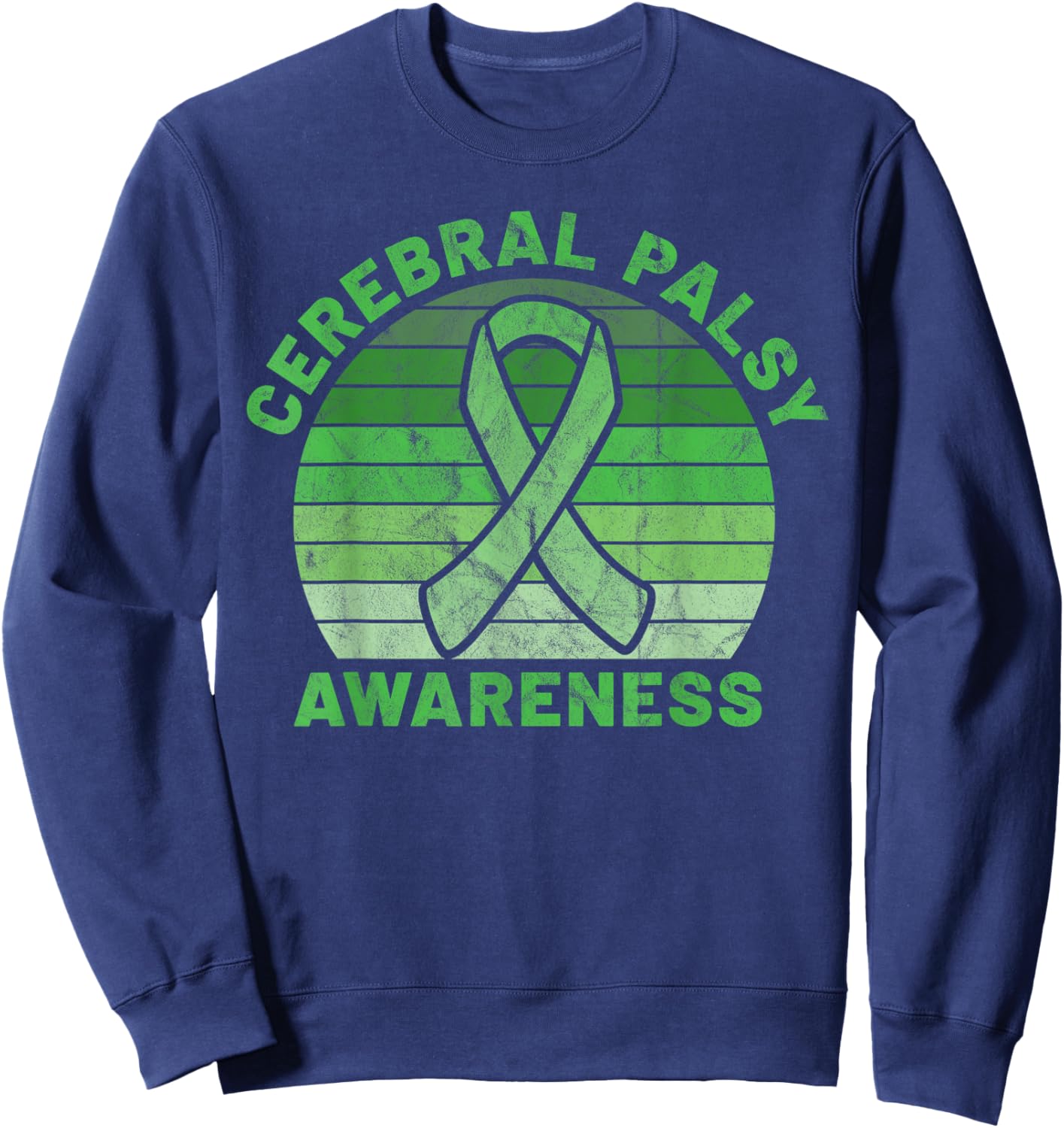 CP Green Ribbon Retro Sunset Cerebral Palsy Awareness Sweatshirt - Sweatshirt | Navy