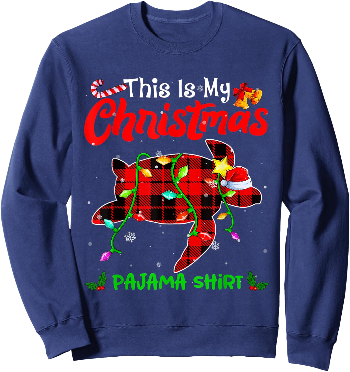 This Is My Christmas Turtle Pajama Shirt Buffalo Plaid Sweatshirt - Sweatshirt | Navy