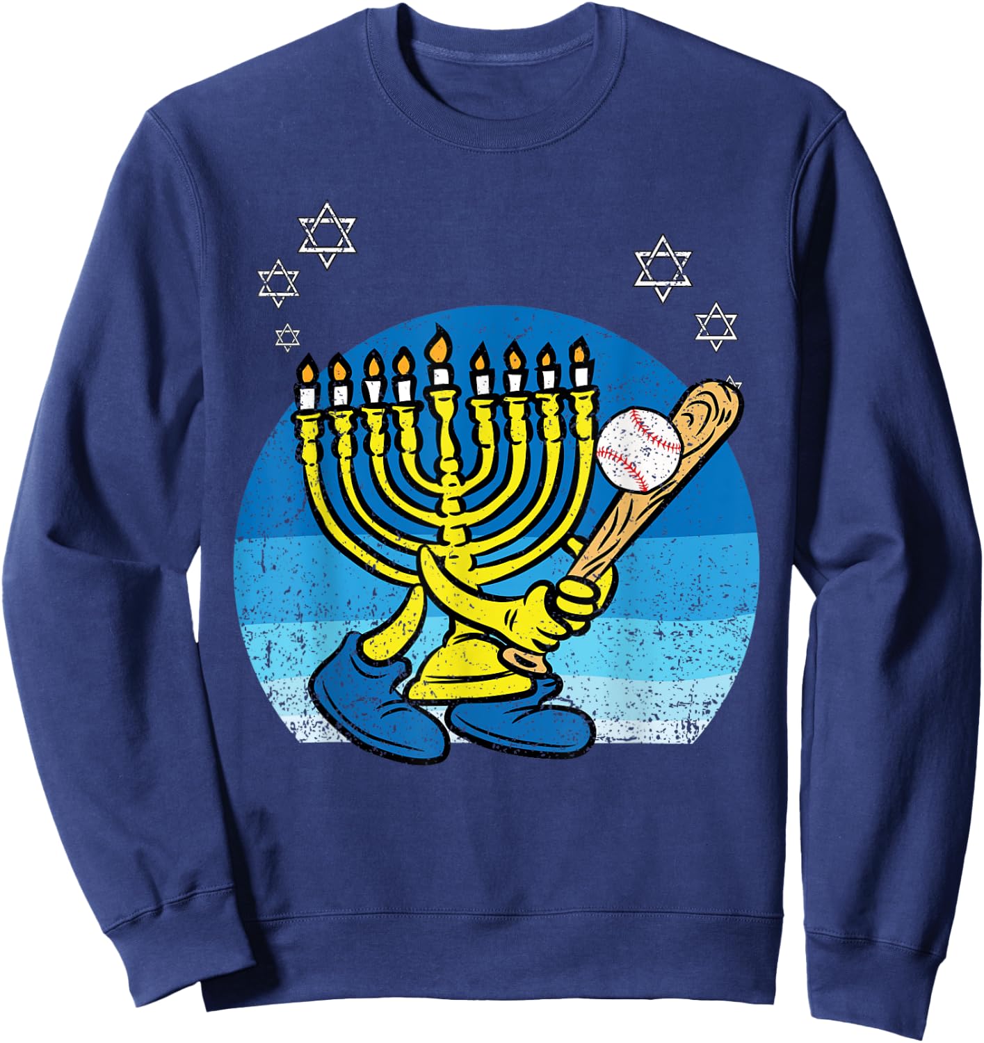 Menorah Baseball Player Hanukkah Chanukah Jewish Holiday Sweatshirt - Sweatshirt | Navy