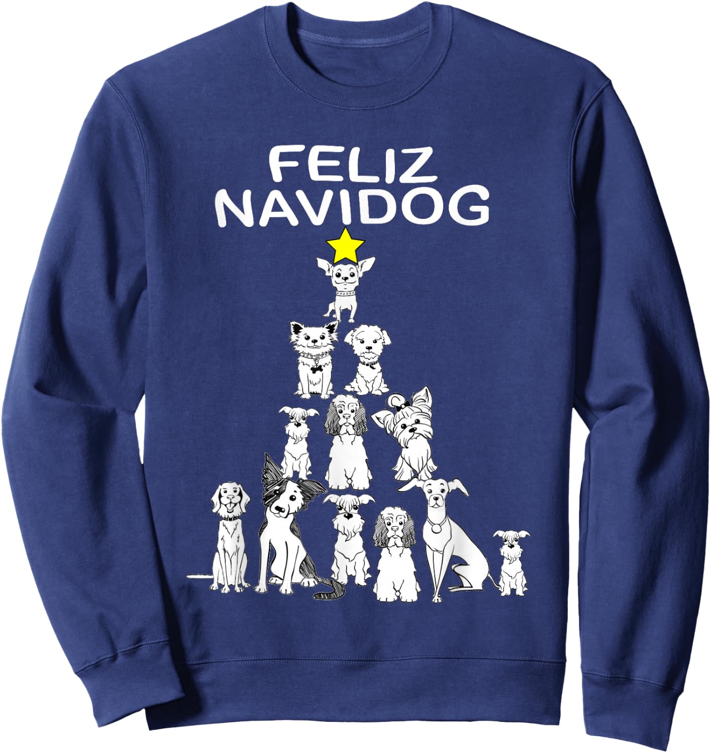 Feliz Navidog Funny Christmas Dog Cute Xmas Tree Dog Sweatshirt - Sweatshirt | Navy