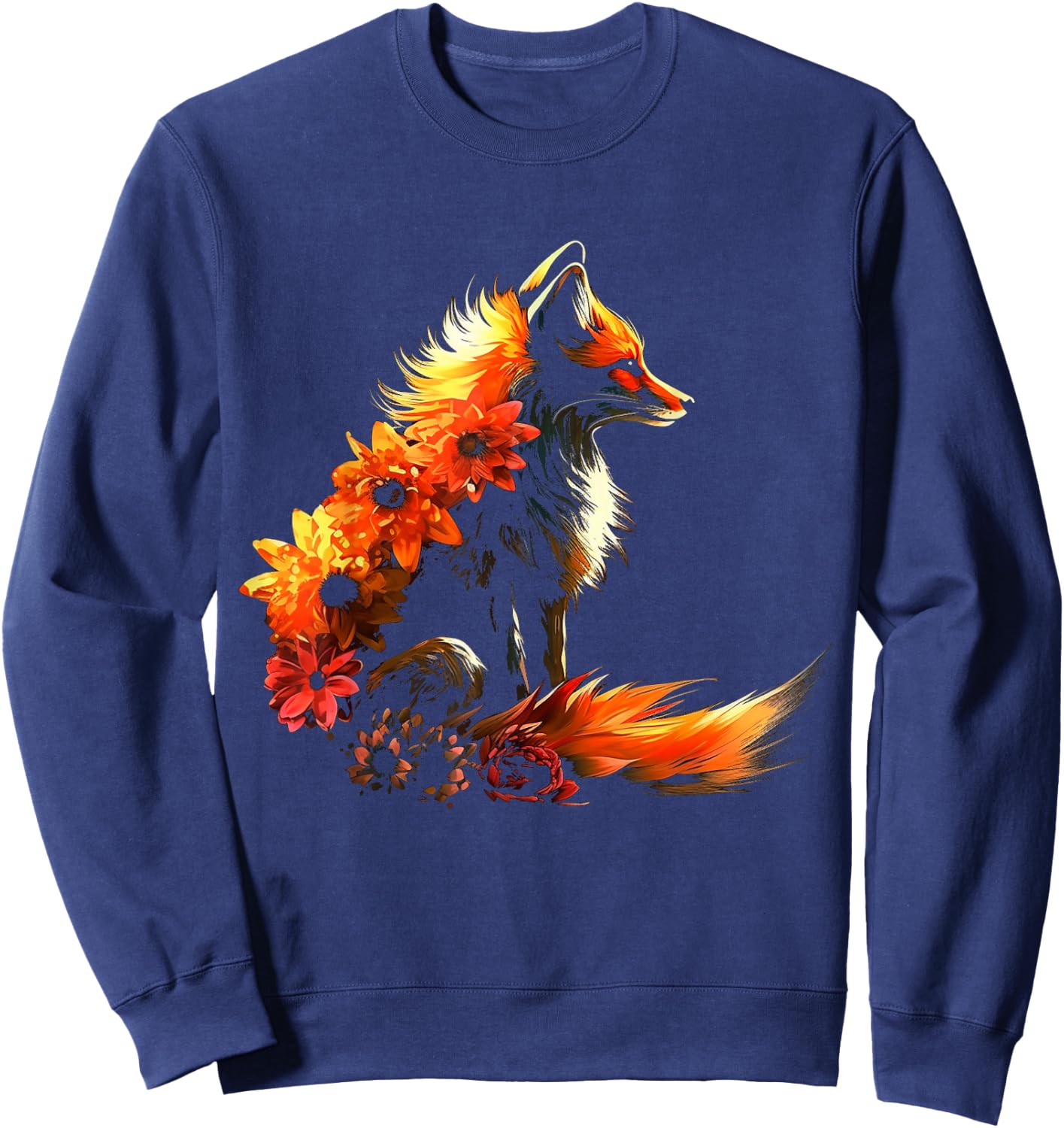 Fox Flowers - Artificial Animal Fox Sweatshirt - Sweatshirt | Navy