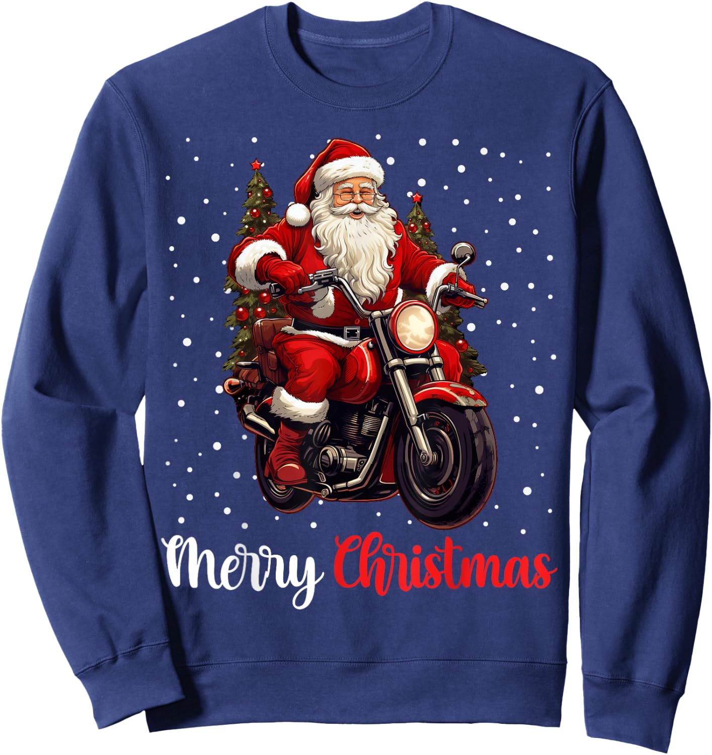 Merry Christmas Santa Riding Motorcycle Biker Xmas Party Sweatshirt - Sweatshirt | Navy