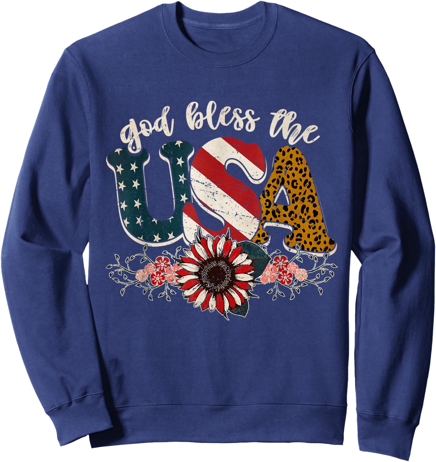 American Flag Shirt Women God Bless The USA Patriotic Sweatshirt - Sweatshirt | Navy