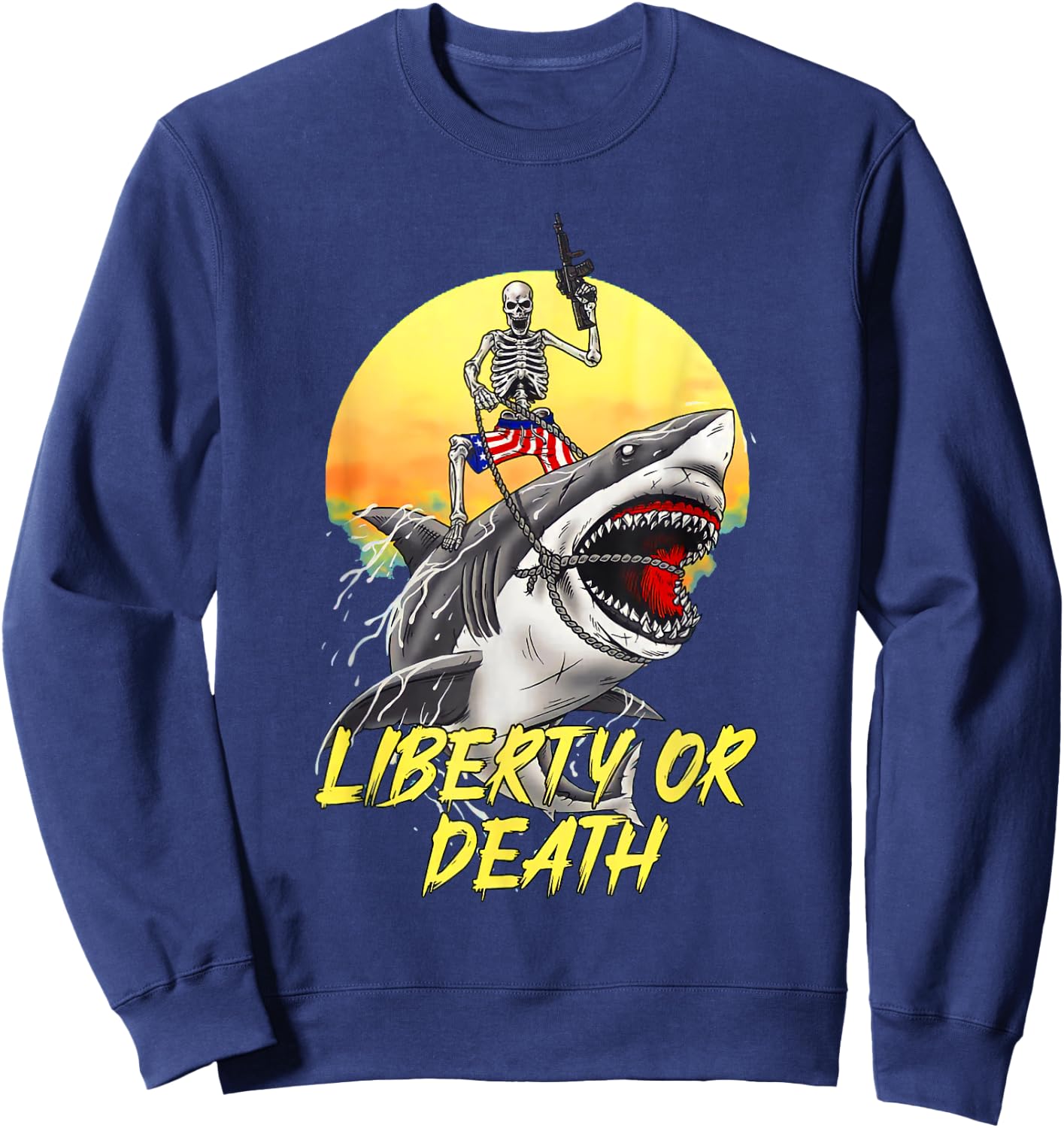 Skeleton Liberty or Death Shark Halloween American Flag Men Sweatshirt - Sweatshirt | Navy