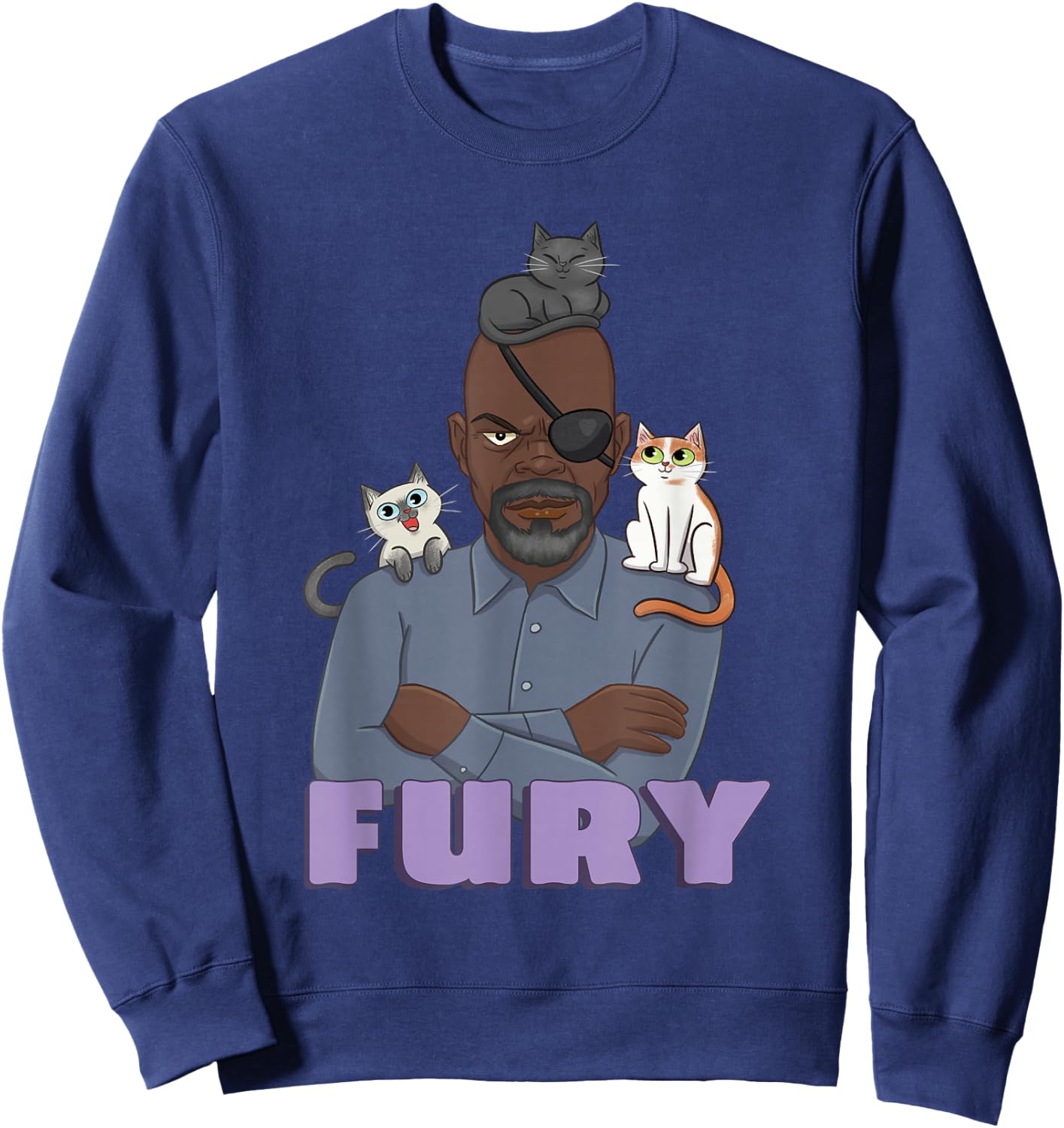 Marvel The Marvels Nick Fury & Flerken Chibi Super Heroes Sweatshirt - Sweatshirt | Navy