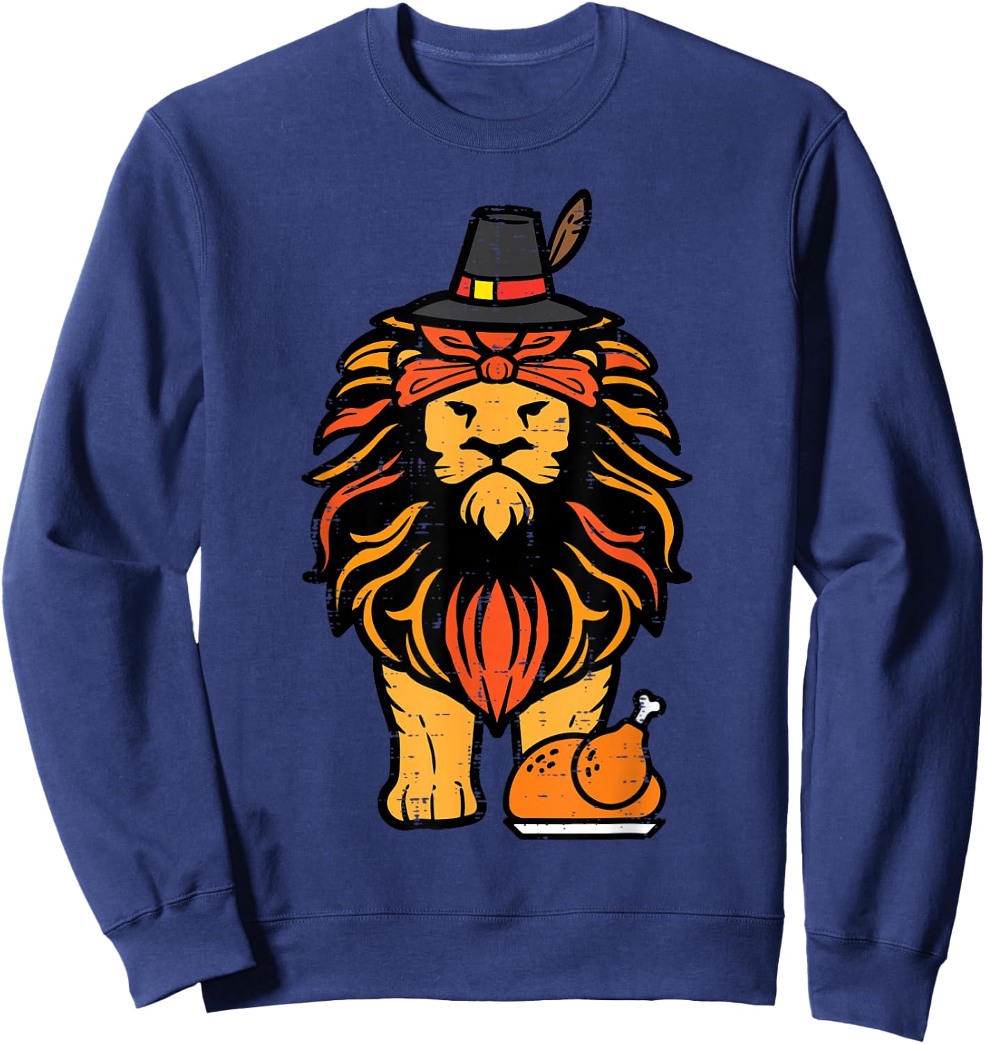 Thanksgiving Lion Turkey Day Fall Boys Kids Men Women Youth Sweatshirt - Sweatshirt | Navy
