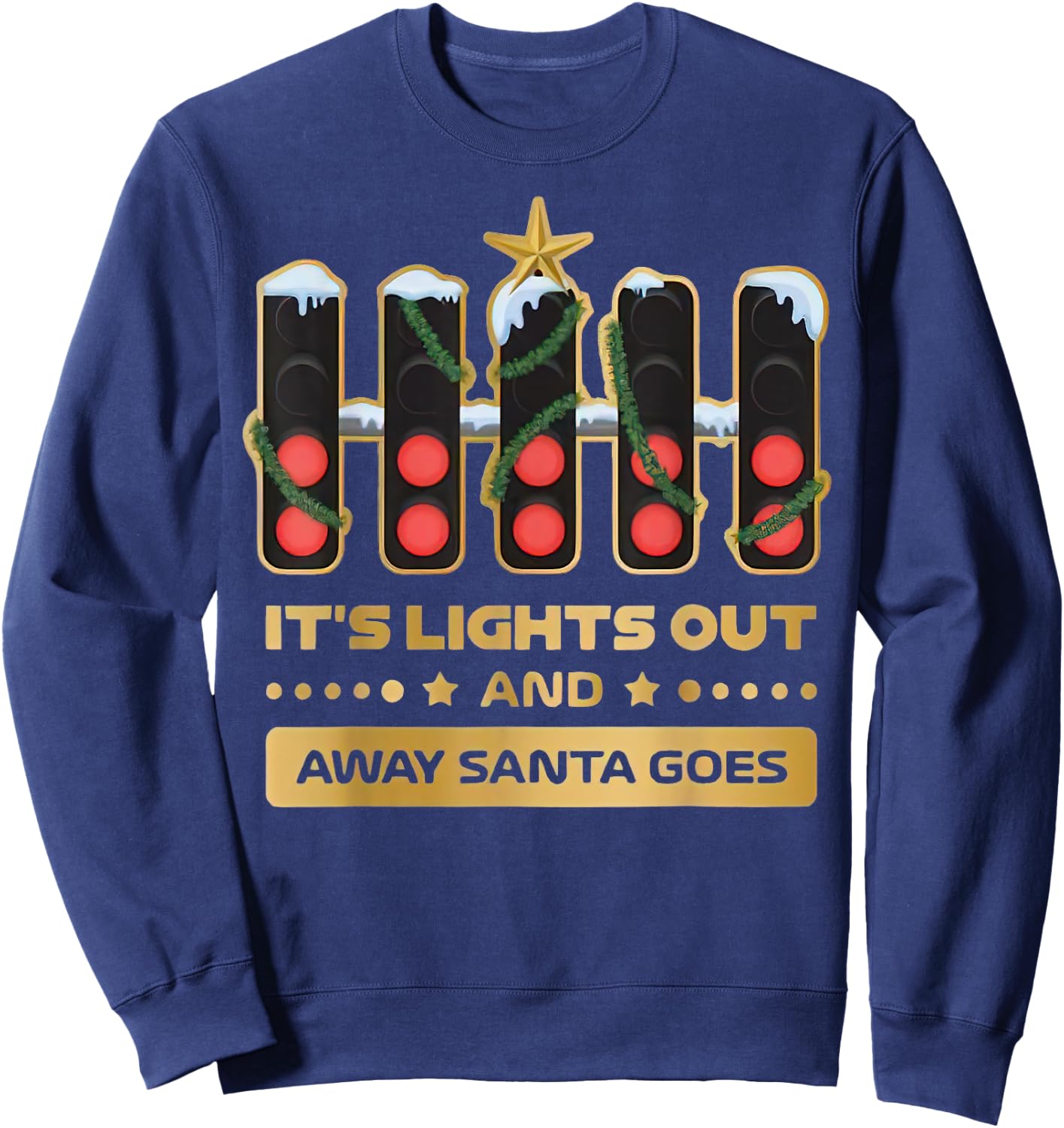 It’s Lights Out And Away Santa Goes Xmas Collection Gold F1 Sweatshirt - Sweatshirt | Navy