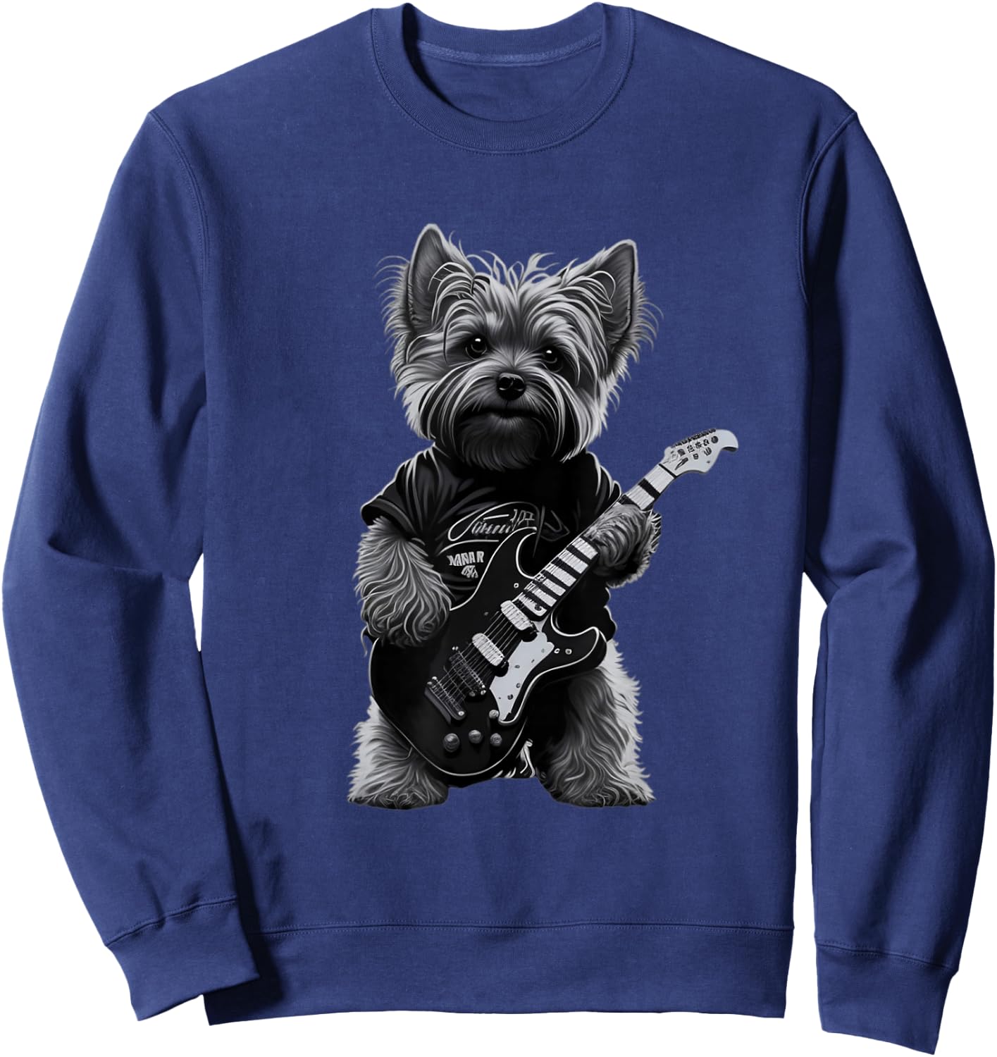 Funny Rock Dog Guitarist Rock Yorkie Playing Guitar Sweatshirt - Sweatshirt | Navy