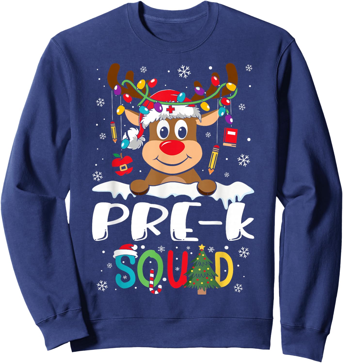Pre-k Teacher Squad Funny Reindeer Teacher Christmas Sweatshirt - Sweatshirt | Navy