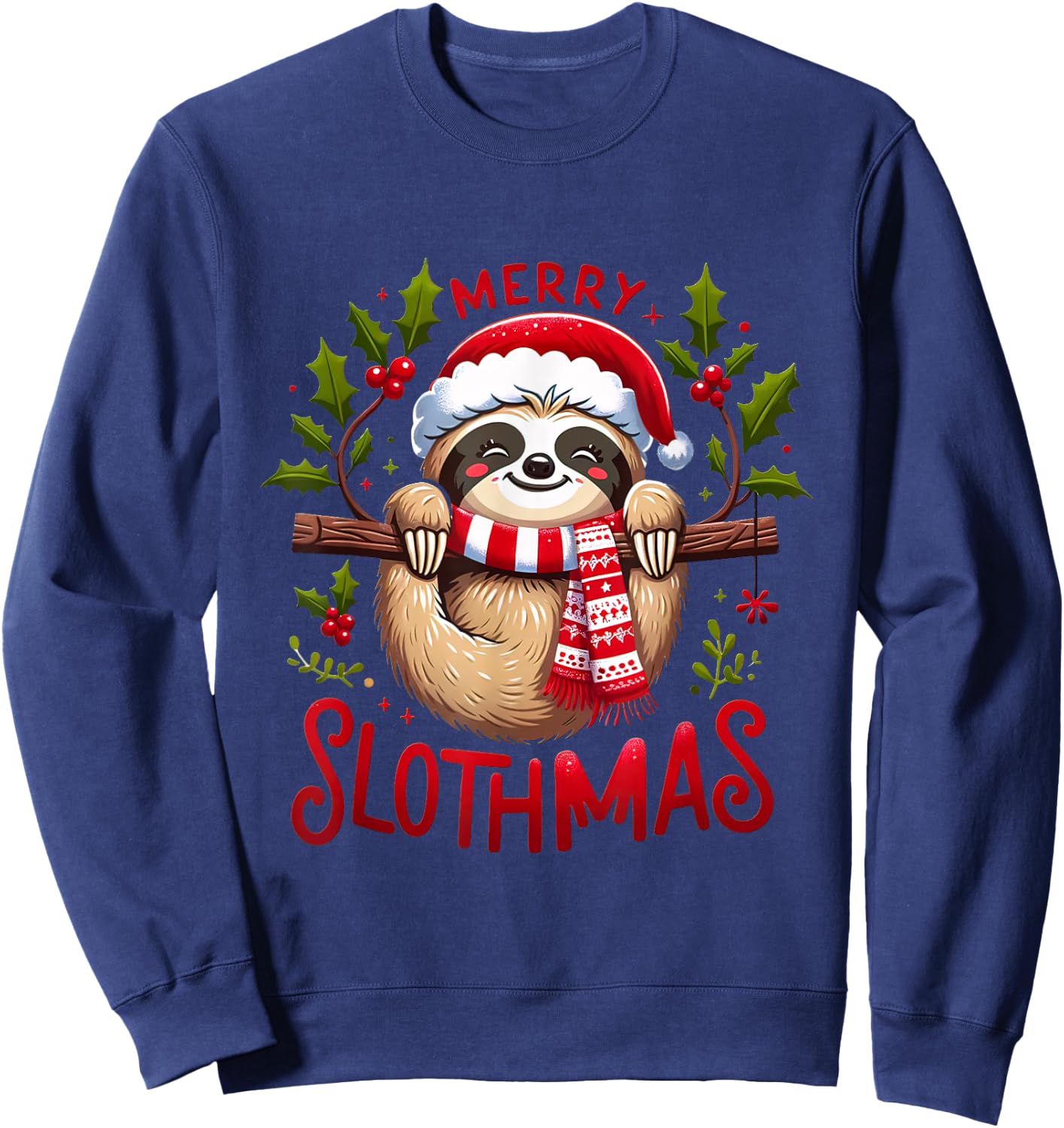 Merry Slothmas Cute Sloth Christmas Pajamas Women Girl Kids Sweatshirt - Sweatshirt | Navy