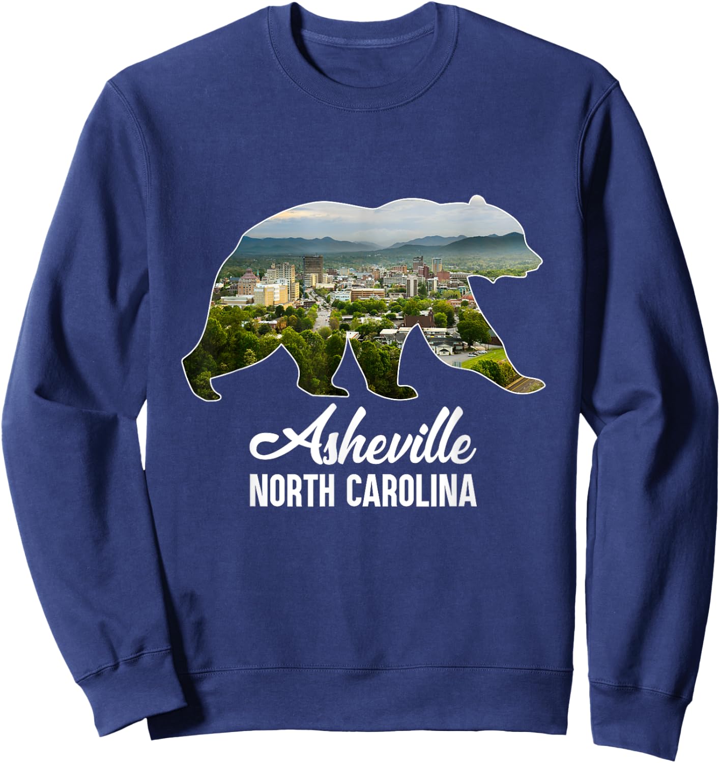 Asheville City Skyline Inside Bear Silhouette North Carolina Sweatshirt - Sweatshirt | Navy