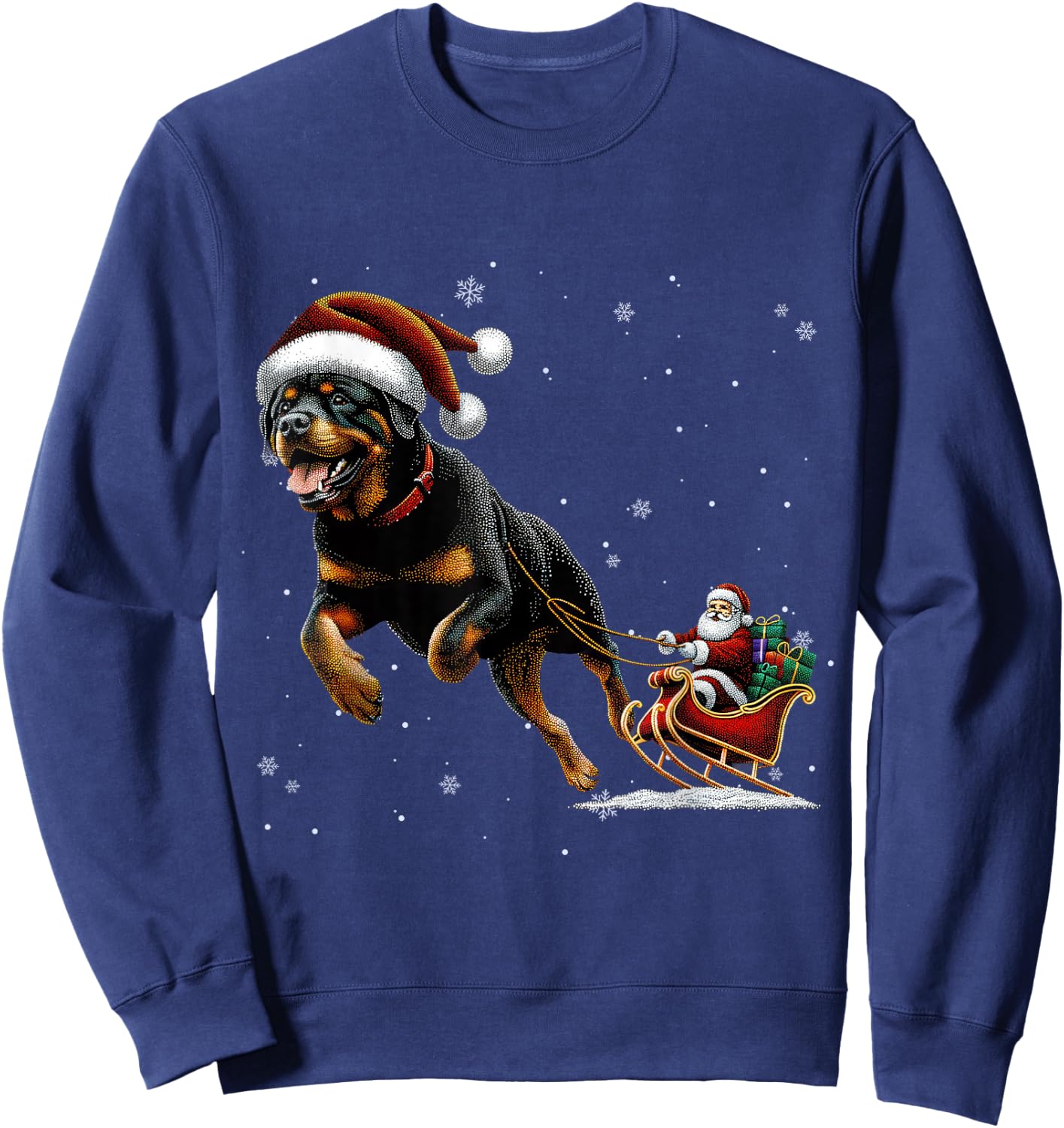 Rottweiler Santa Christmas Tree Lights Ugly Pajama Dog Lover Sweatshirt - Sweatshirt | Navy