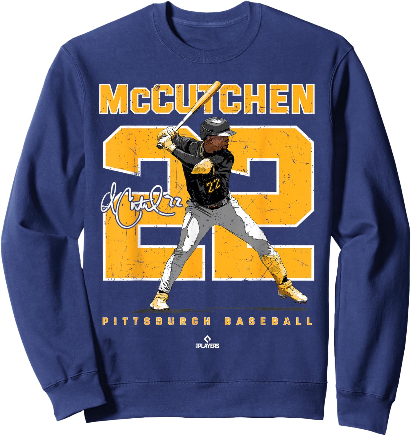 BallPark MVP -Adults Black Cotton Blend with Short Sleeve, , Modern Number and Portrait Andrew McCutchen Pittsburgh MLBPA Design Sweatshirt - Sweatshirt | Navy