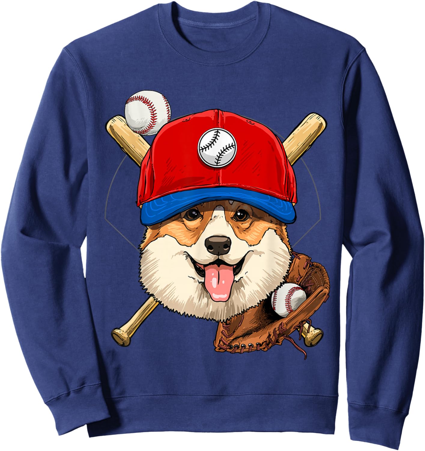 Corgi Baseball Dog Lovers Baseball Player Sweatshirt - Sweatshirt | Navy