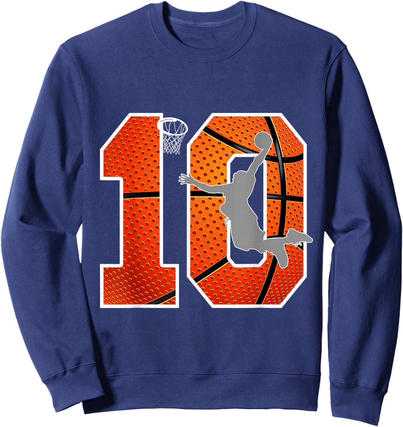 Kids 10 Years Old 10th Basketball Birthday Party Boys Girls Sweatshirt - Sweatshirt | Navy