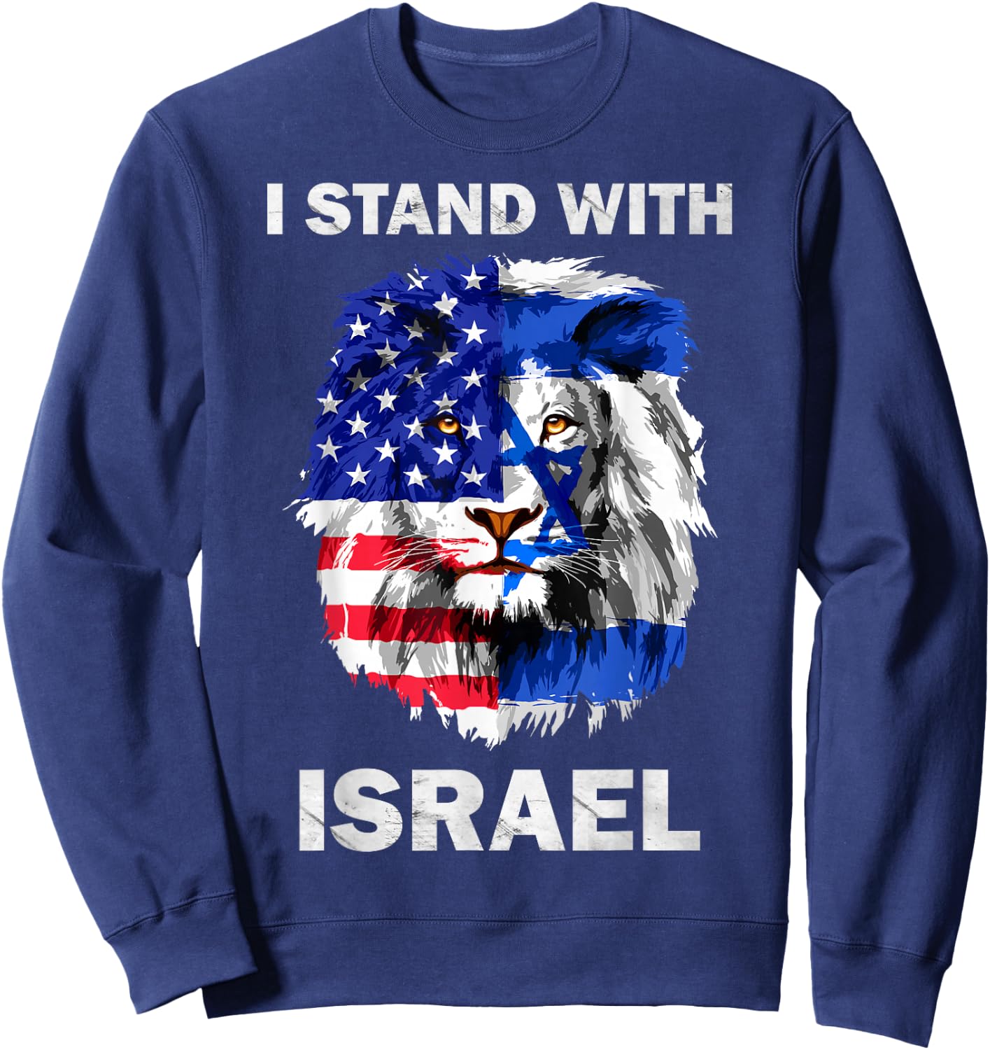 Israel and USA Flag Lion | I Stand with Israel Sweatshirt - Sweatshirt | Navy